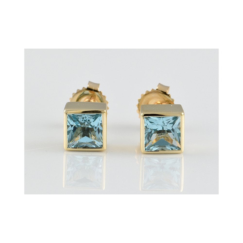 9ct Yellow Gold Blue Topaz Stud Earrings