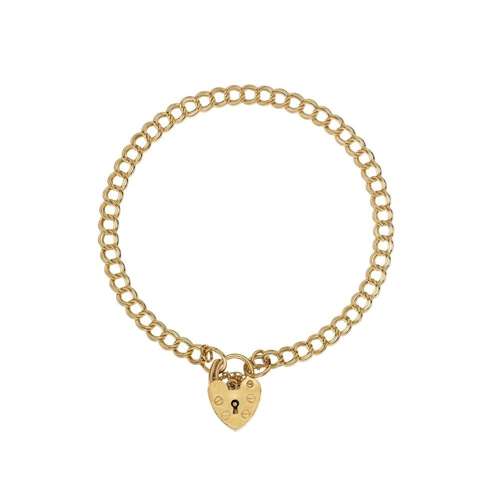 9ct Yellow Gold Double Curb Charm Bracelet, 4.5mm