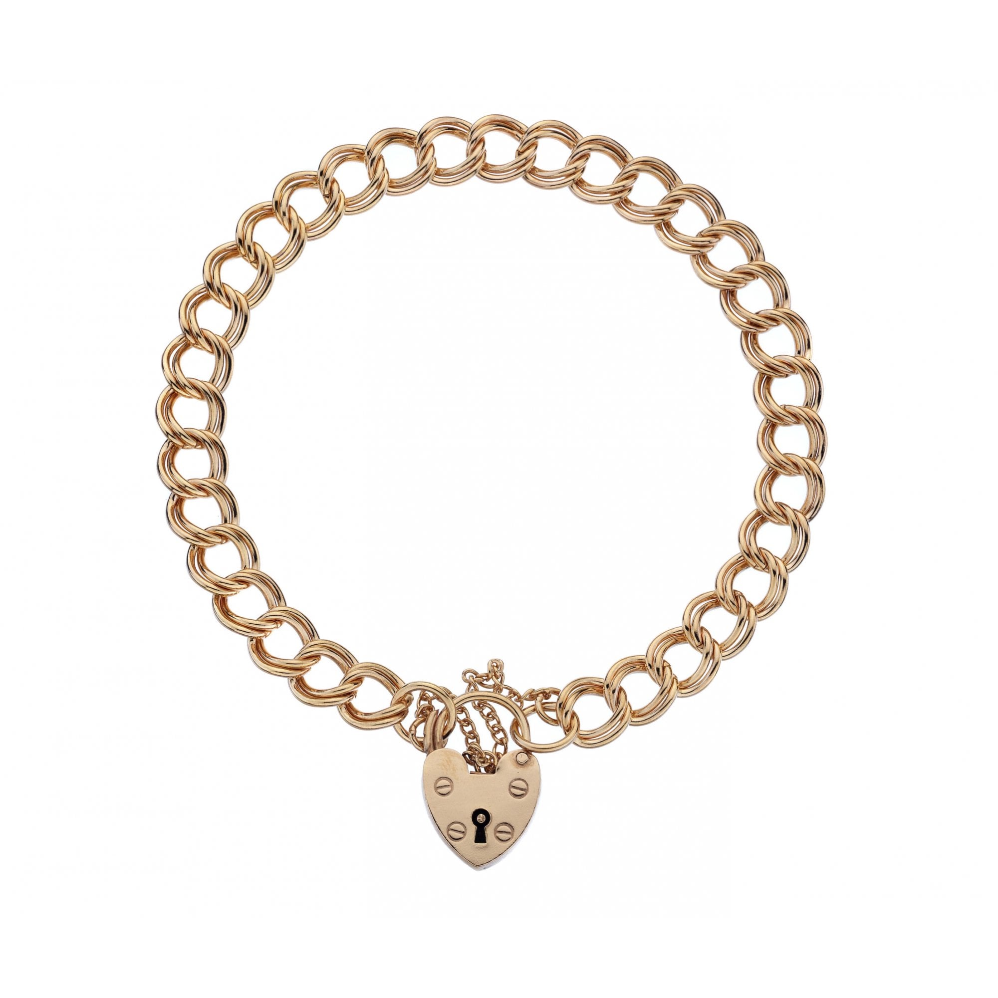 9ct Rose Gold Double Curb Charm Bracelet, 7.5mm