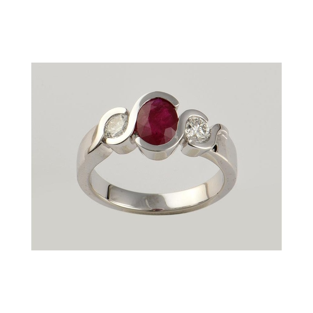 9ct White Gold Ruby 1.04ct And Diamond 0.43ct Three Stone Ring