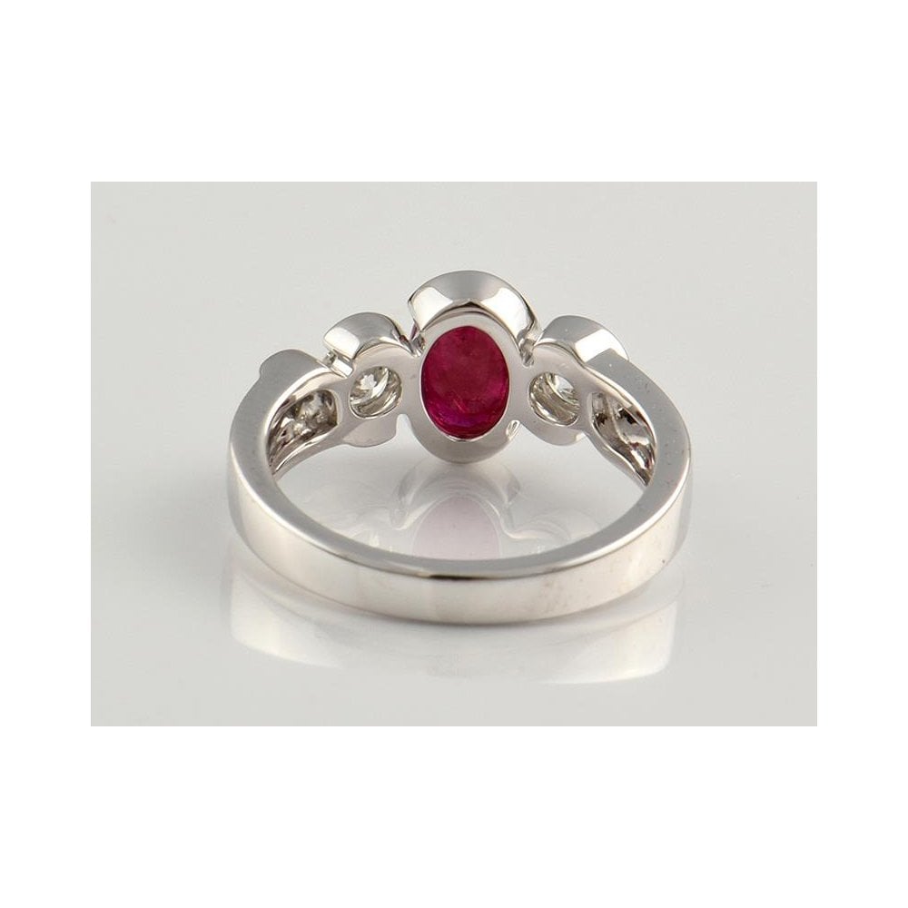 9ct White Gold Ruby 1.04ct And Diamond 0.43ct Three Stone Ring