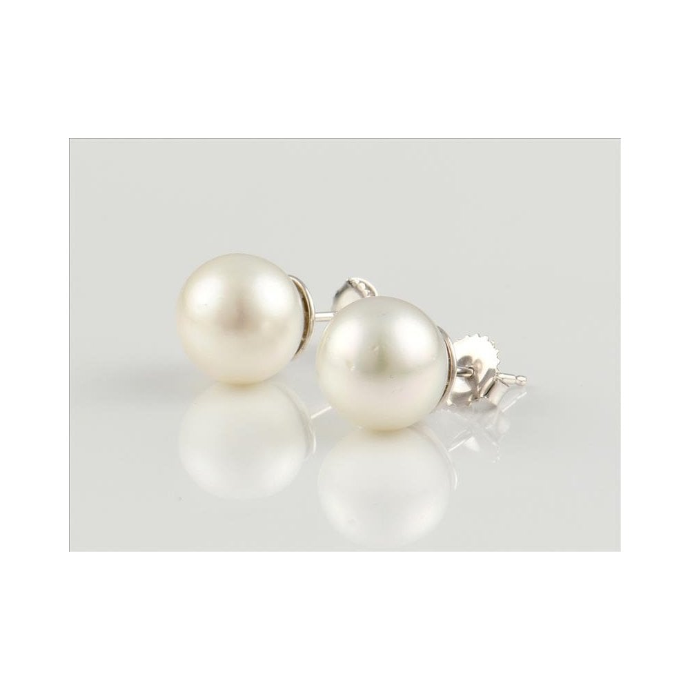 Handmade 9ct White Gold Cultured Pearl Stud Earrings