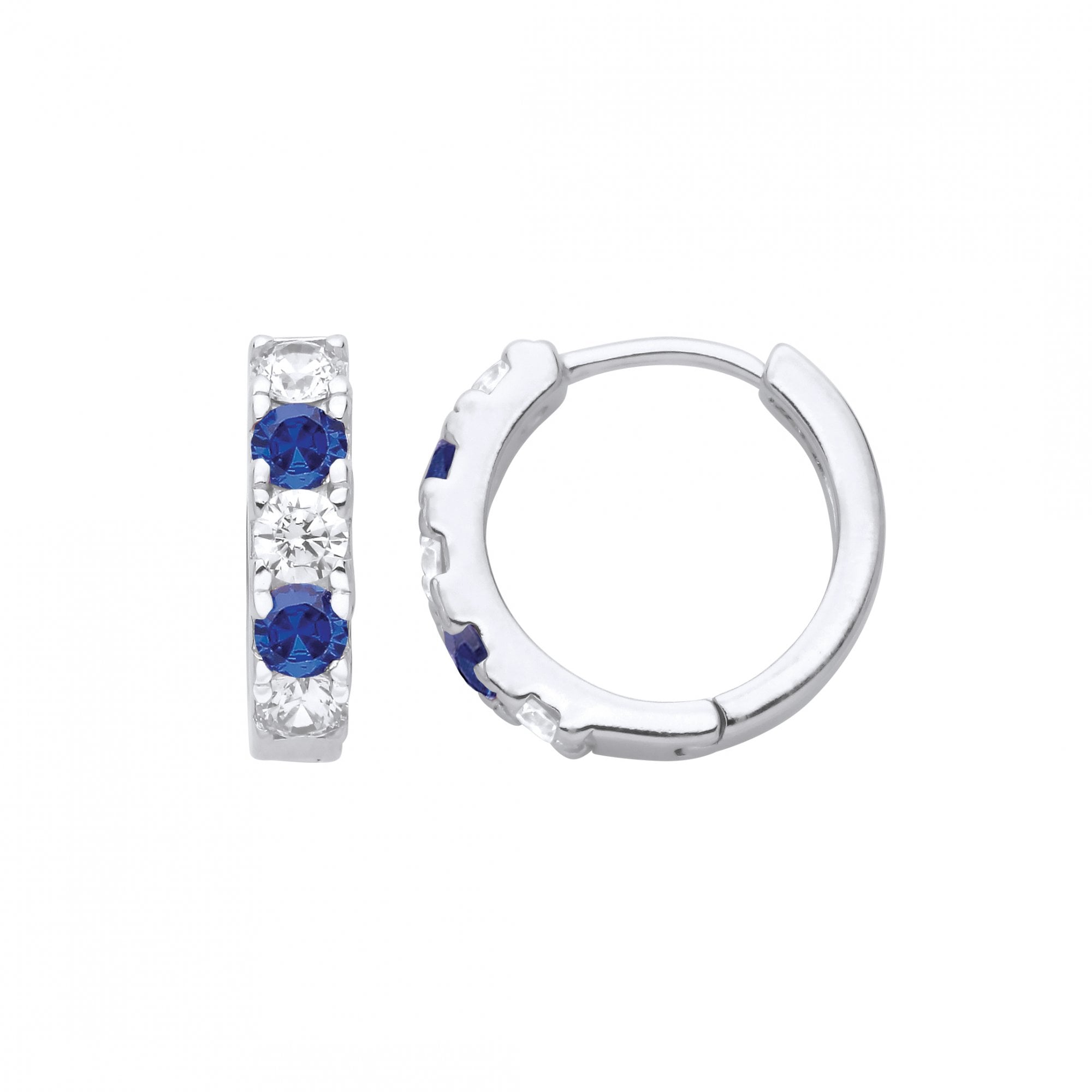 Silver CZ & Sapphire Micro Pave Hoop Earrings