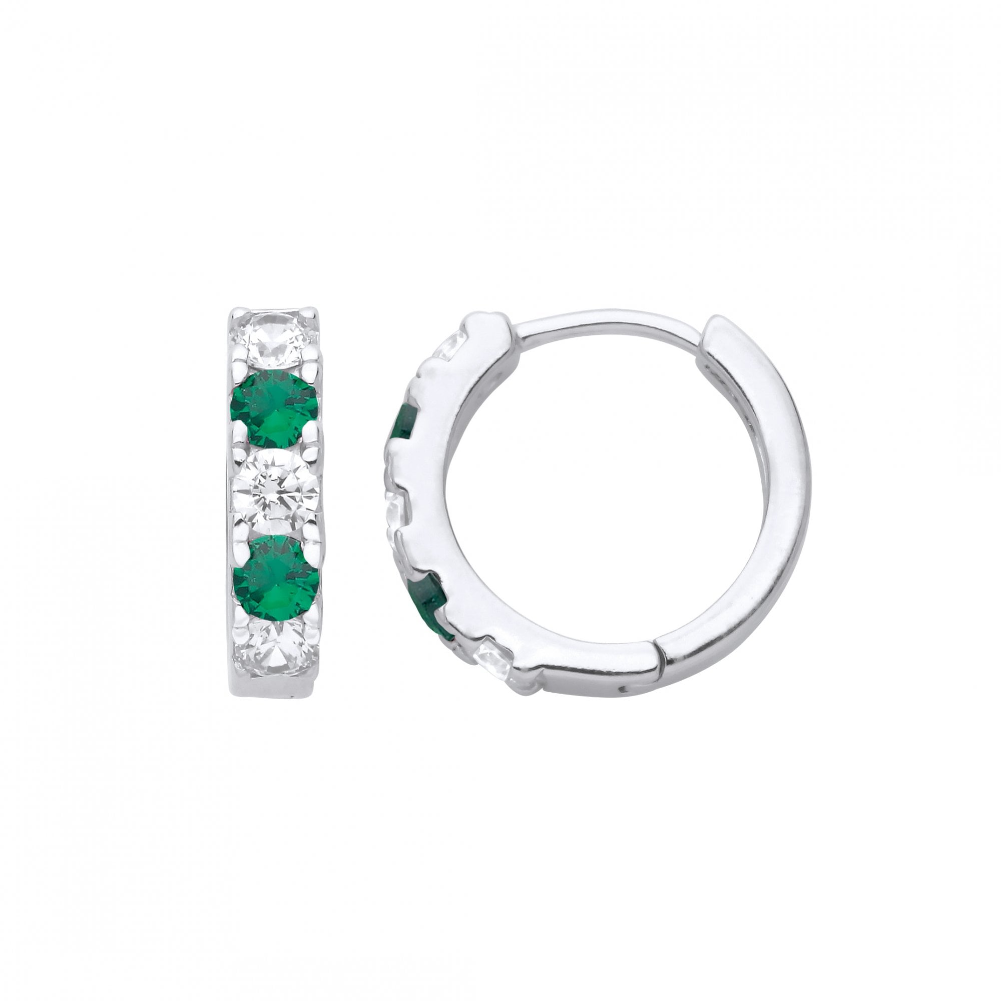 Silver CZ & Emerald Micro Pave Hoop Earrings