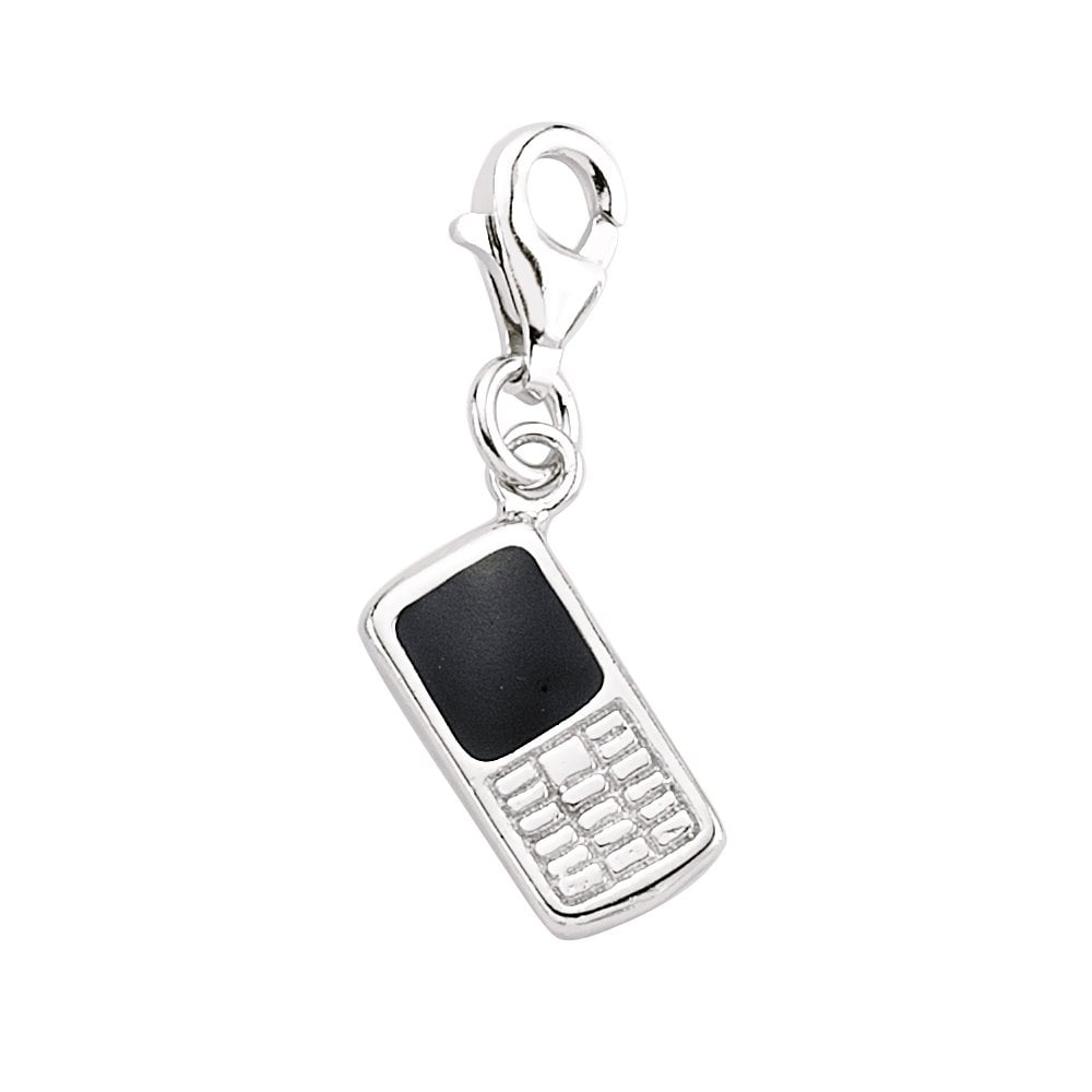 925 Sterling Silver Mobile Phone Black Enamel Charm