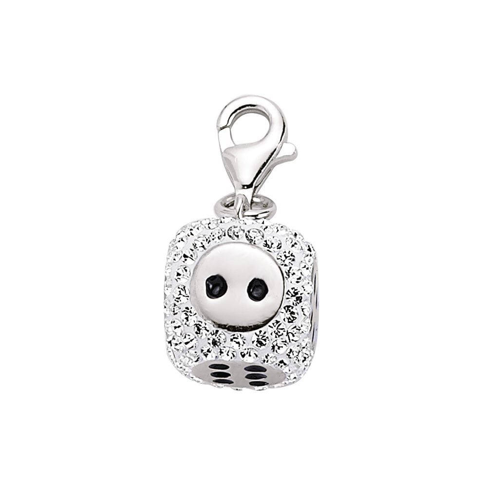 925 Sterling Silver Dice Charm with Crystals
