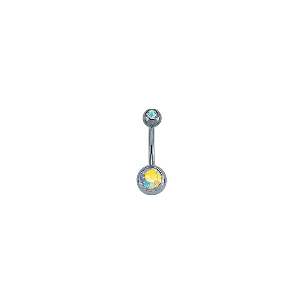 Multicoloured CZ Rubover Navel Bar with Stainless Steel Banana Pin