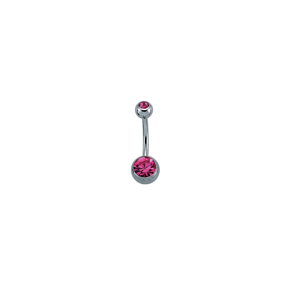 Pink Cubic Zirconia Rubover Navel Bar with Stainless Steel Banana Pin