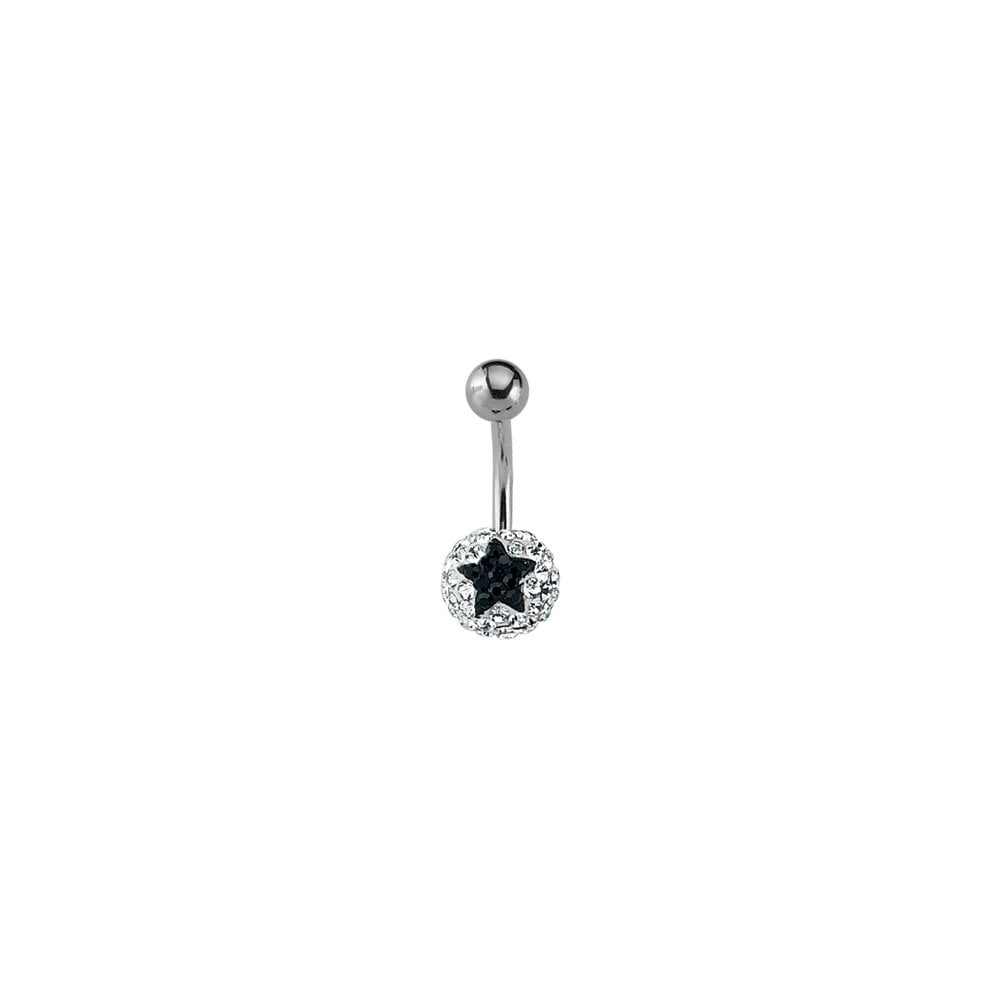 Black and White Crystal 8mm Ball Navel Bar with Stainless Steel Banana Pin