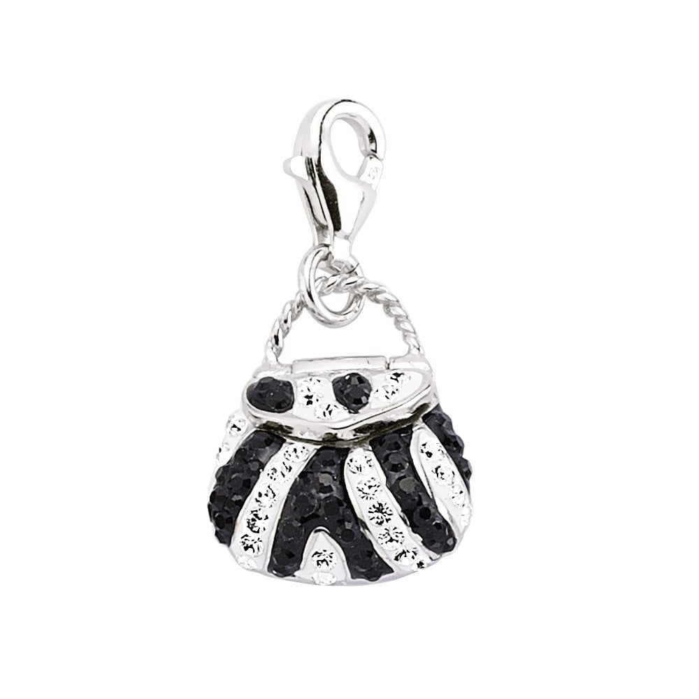 925 Sterling Silver Handbag Charm with Black & White Crystal