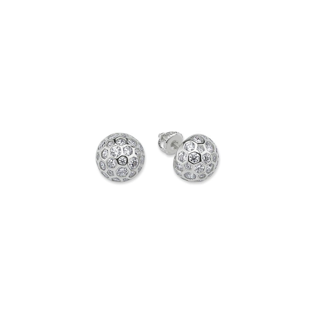 925 Sterling Silver CZ Fancy Dome Shaped Stud Earrings