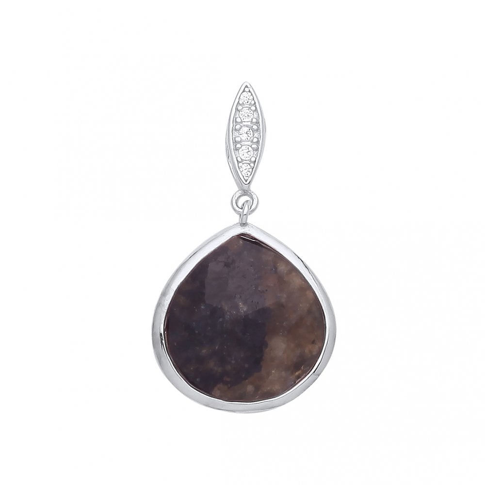 925 Sterling Silver Labradorite & CZ Tear Drop Pendant