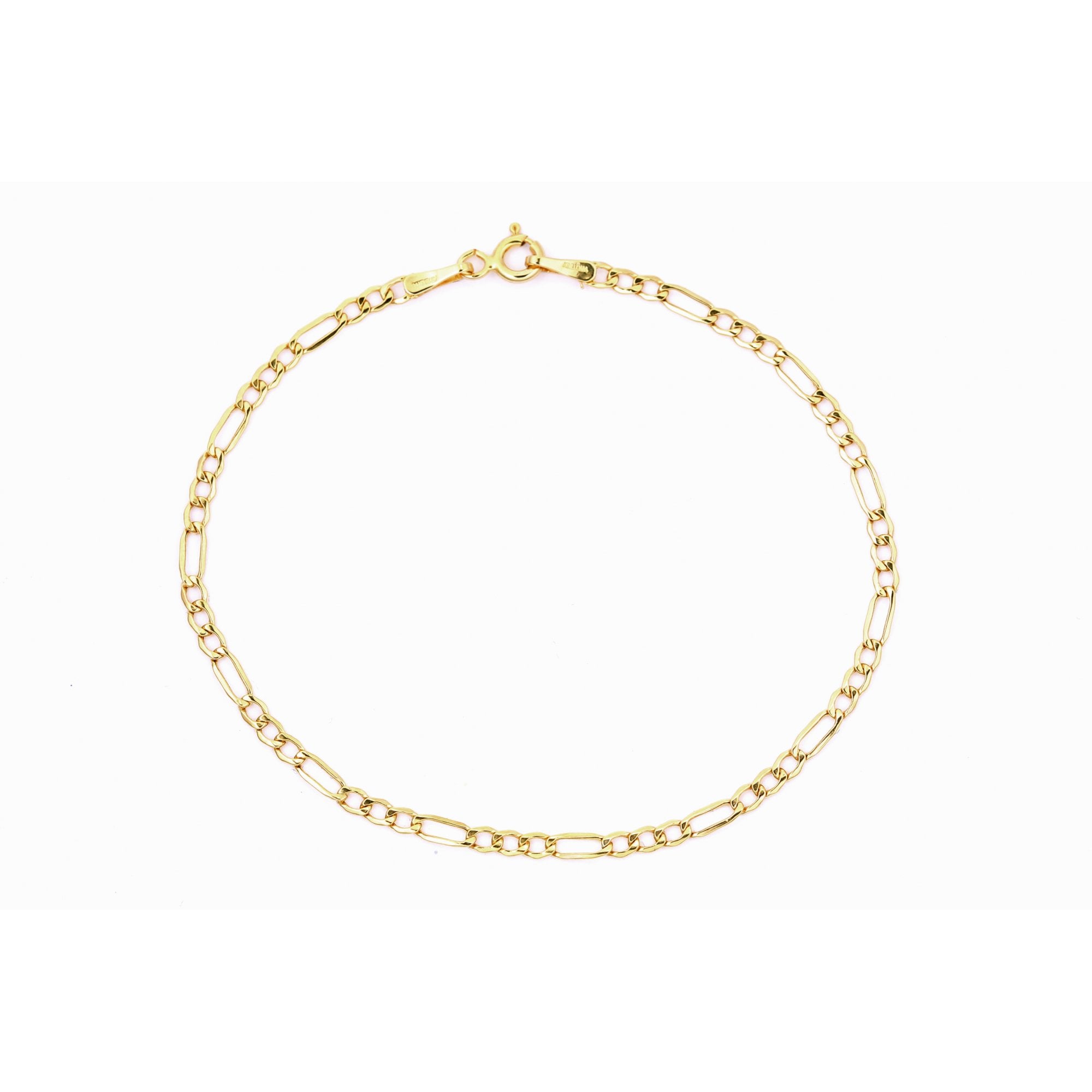 9ct Yellow Gold Figaro Hollow Bracelet of Weight 0.9gr and 7.5 Inch Length By SPARKLD