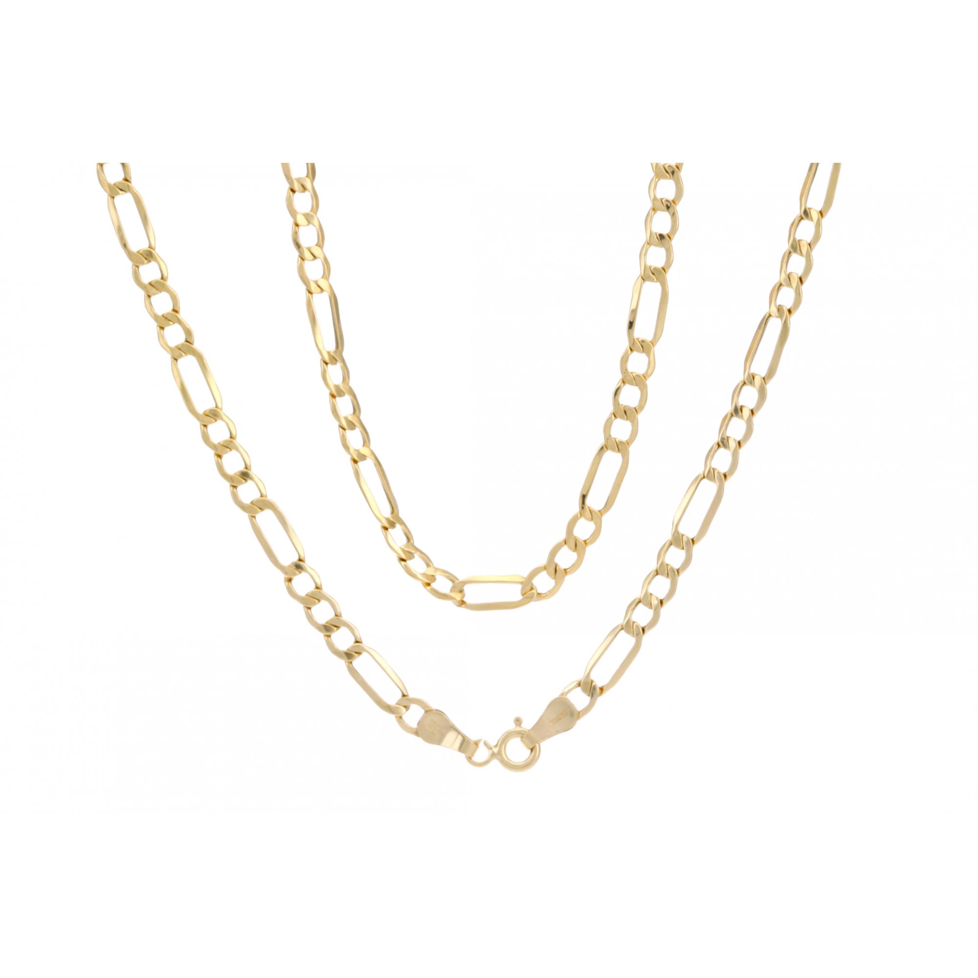 9ct Yellow Gold Figaro Hollow Chain Weight of 4.1gr and 24 Inch Length By SPARKLD