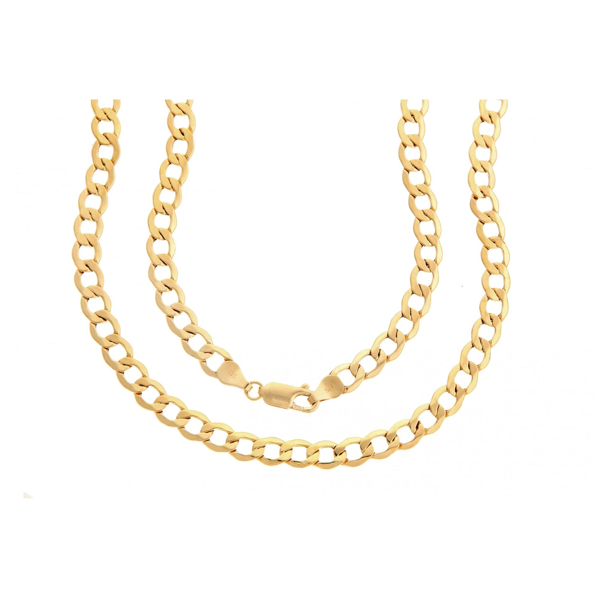 9ct Yellow Gold Hollow Curb Chain Weight of 8.3gr and 24 Inch Length By SPARKLD