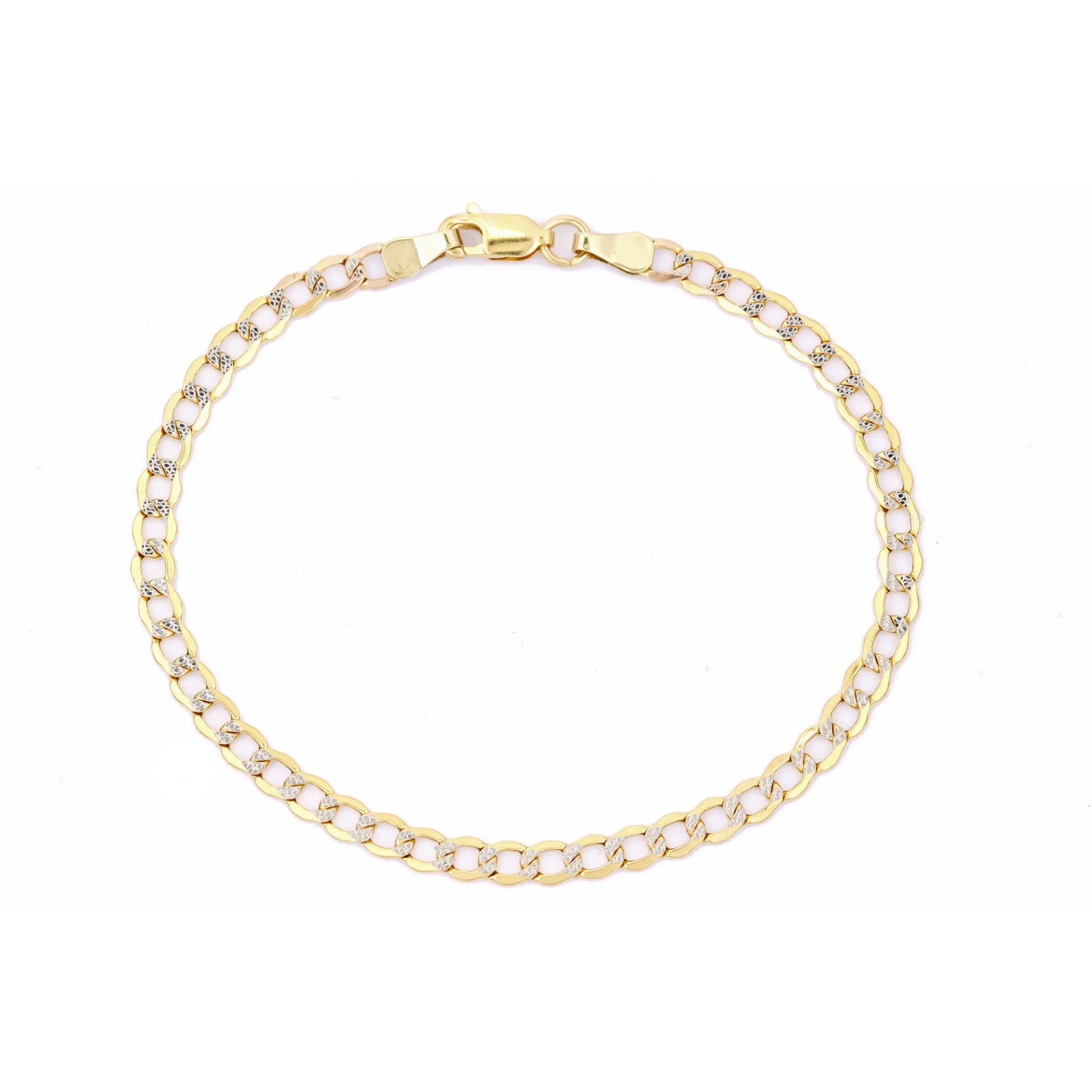 14ct Yellow and White Gold Hollow Curb Bracelet Weight of 2.3gr and 7.5 Inch Length By SPARKLD