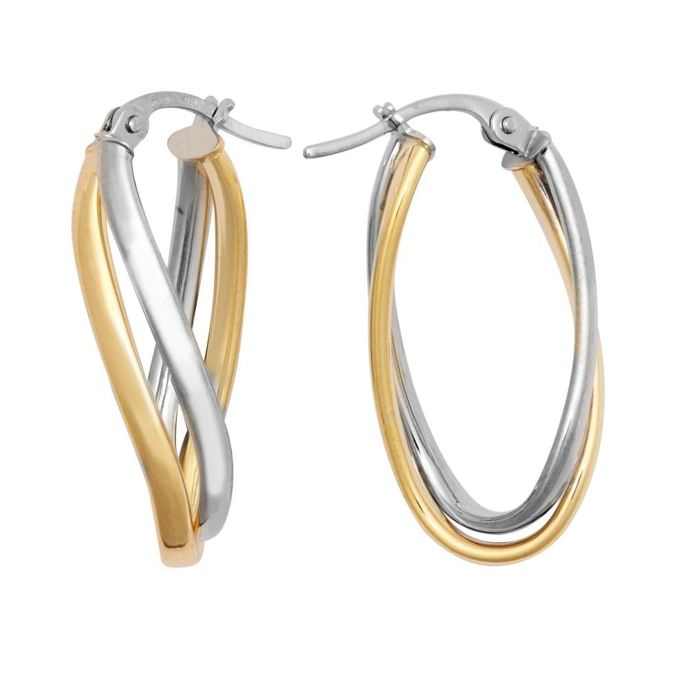 9ct Yellow & White Double Oval Hoop Earring
