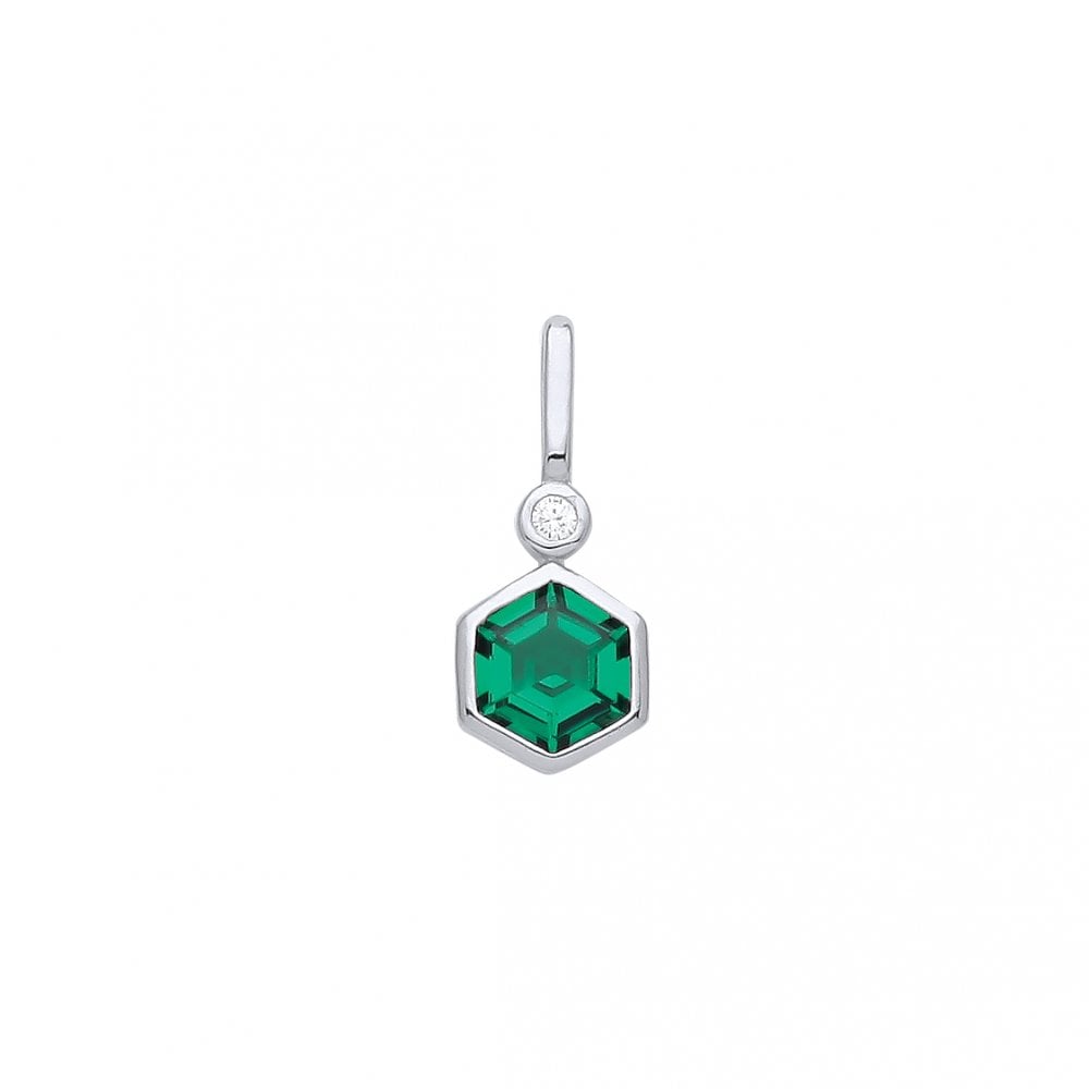925 Sterling Silver CZ & Emerald Drop Pendant