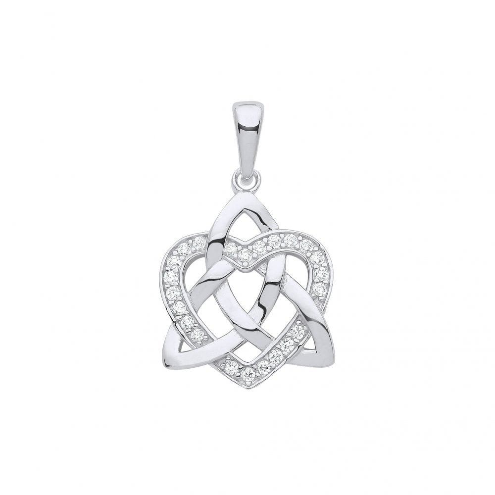 925 Sterling Silver CZ Celtic Trinity Knot Heart Pendant