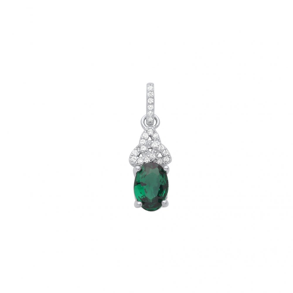 925 Sterling Silver Emerald & CZ Celtic Trinity Knot Pendant