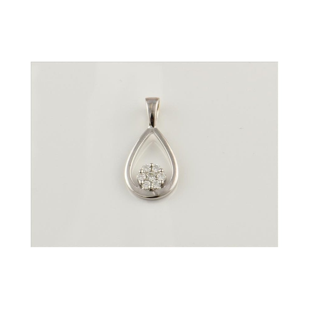 9ct White Gold Diamond Cluster Teardrop Pendant 0.22ct