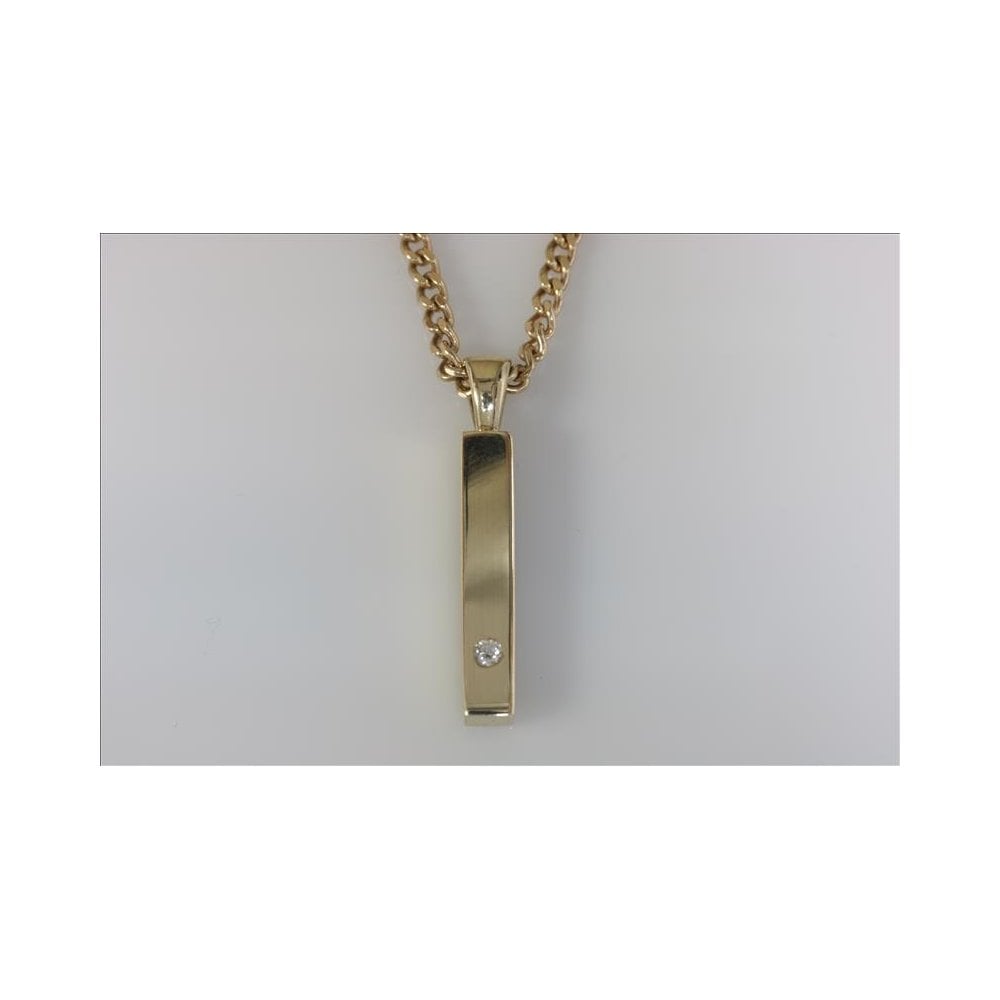 9ct Yellow Gold Diamond Set Bar Pendant 0.03ct With 9ct Yellow Gold 24inch Pendant Curb Chain