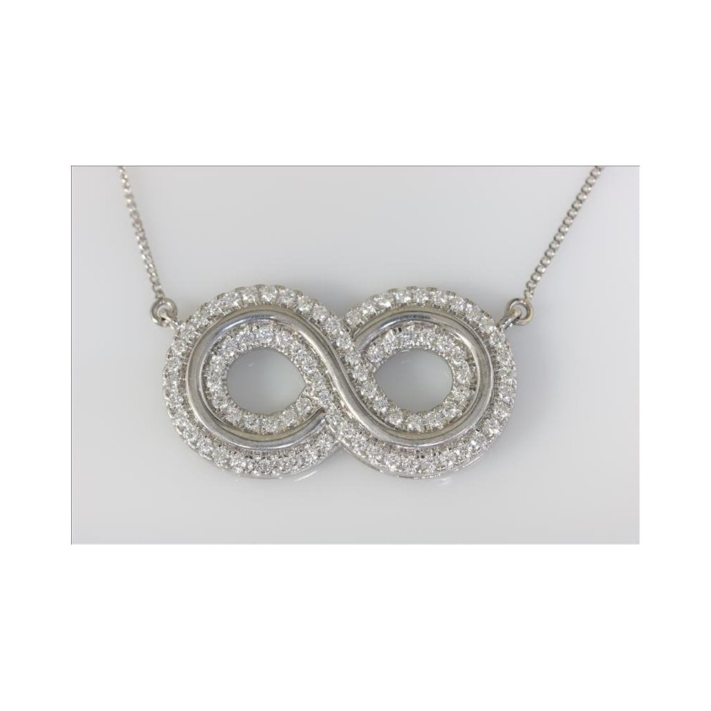 9ct White Gold Artisan Diamond Infinity Pendant 1.02ct With Fitted 9ct White Gold 18inch Curb Chain