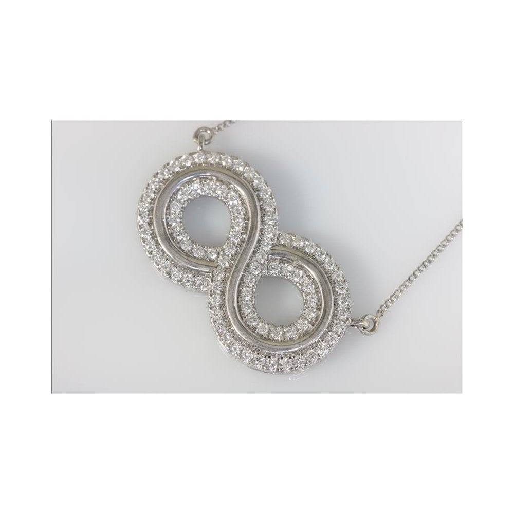 9ct White Gold Artisan Diamond Infinity Pendant 1.02ct With Fitted 9ct White Gold 18inch Curb Chain