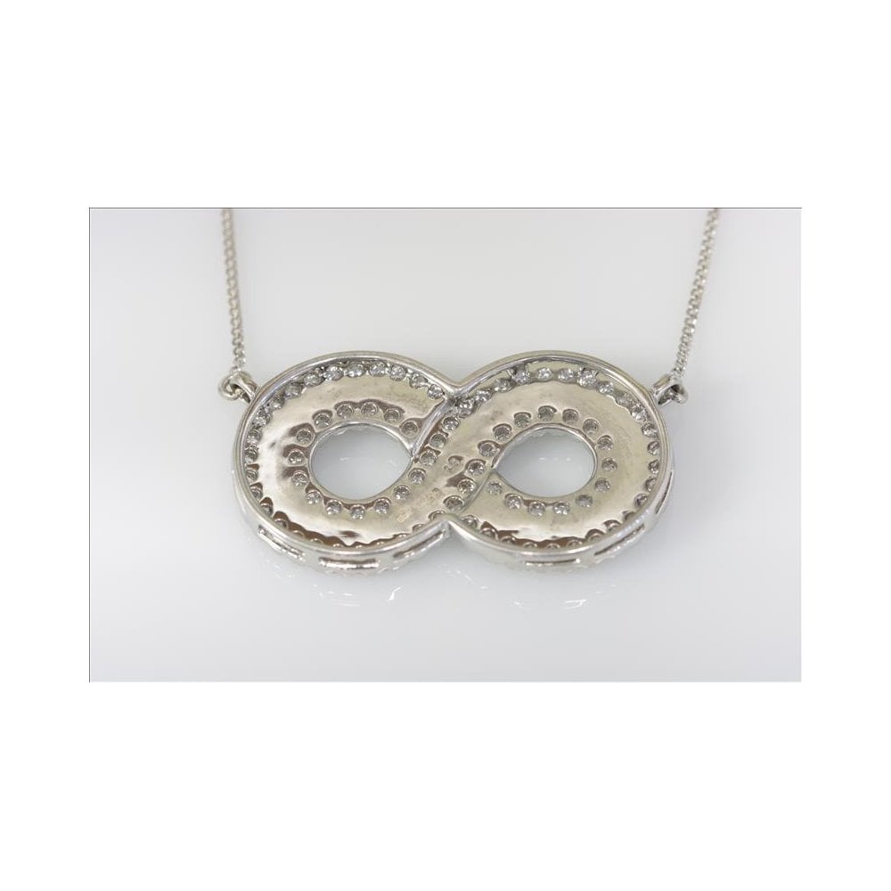 9ct White Gold Artisan Diamond Infinity Pendant 1.02ct With Fitted 9ct White Gold 18inch Curb Chain