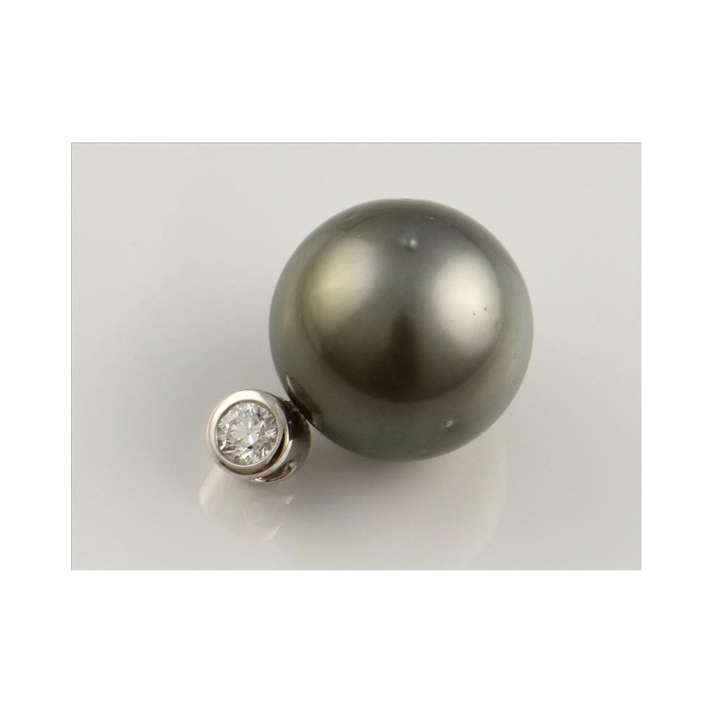 Bespoke 18ct White Gold Grey Tahitian Pearl And Diamond 0.18ct Pendant