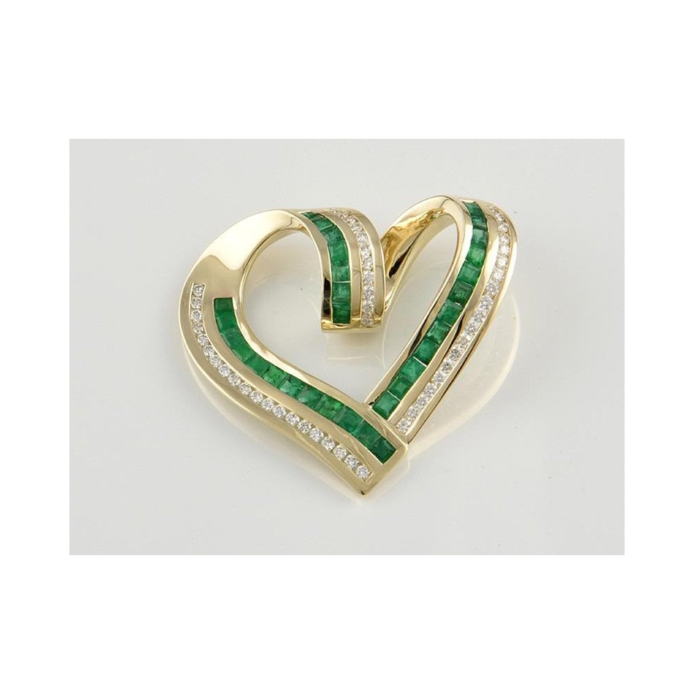 9ct Yellow Gold Emerald 1.95ct And Diamond 0.60ct Heart Pendant