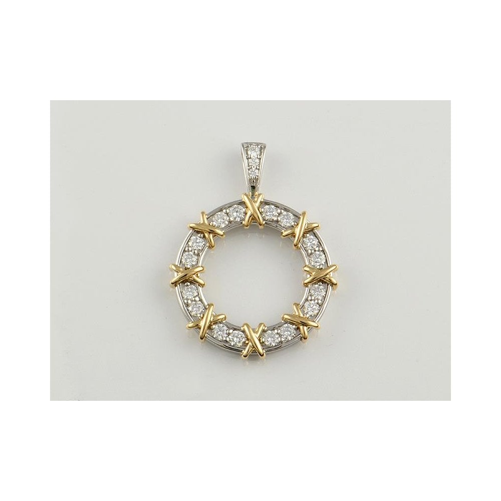 Platinum And 18ct Yellow Gold Diamond Set Kiss Pendant 0.66ct