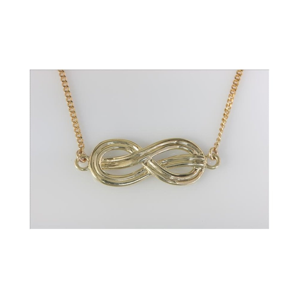 9ct Yellow Gold Celtic Style Infinity Pendant With Fitted 16inch Pendant Curb Chain
