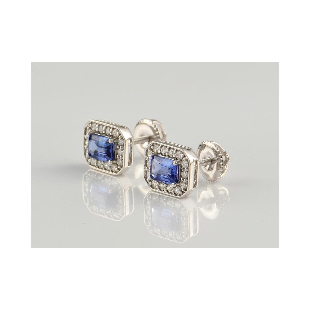 9ct White Gold Tanzanite 0.95ct And Diamond 0.33ct Cluster Earrings