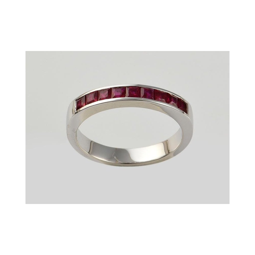9ct White Gold Channel Set Ruby Half Eternity Ring 0.73ct