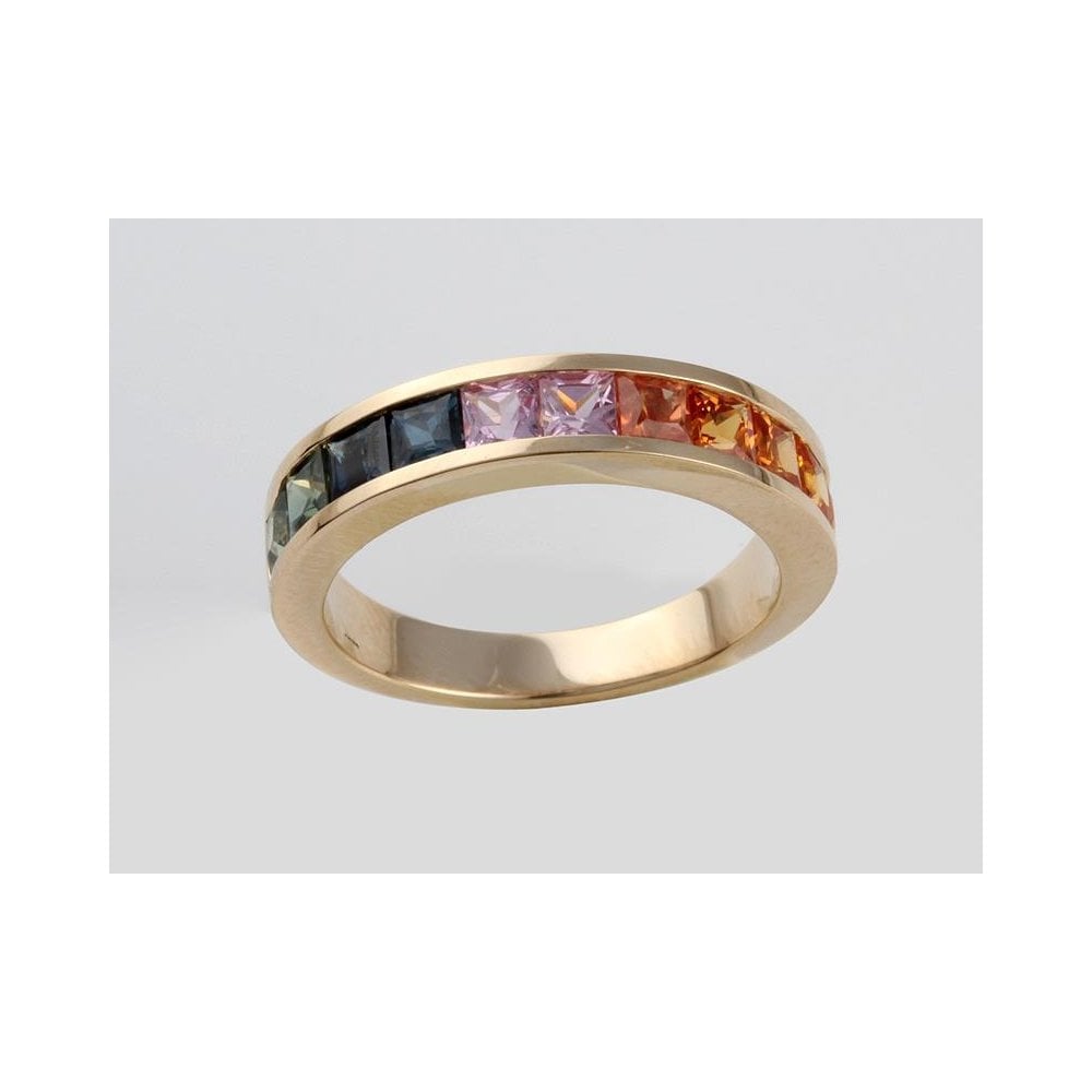 9ct Yellow Gold Channel Set Rainbow Sapphire Half Eternity Ring 2.05ct