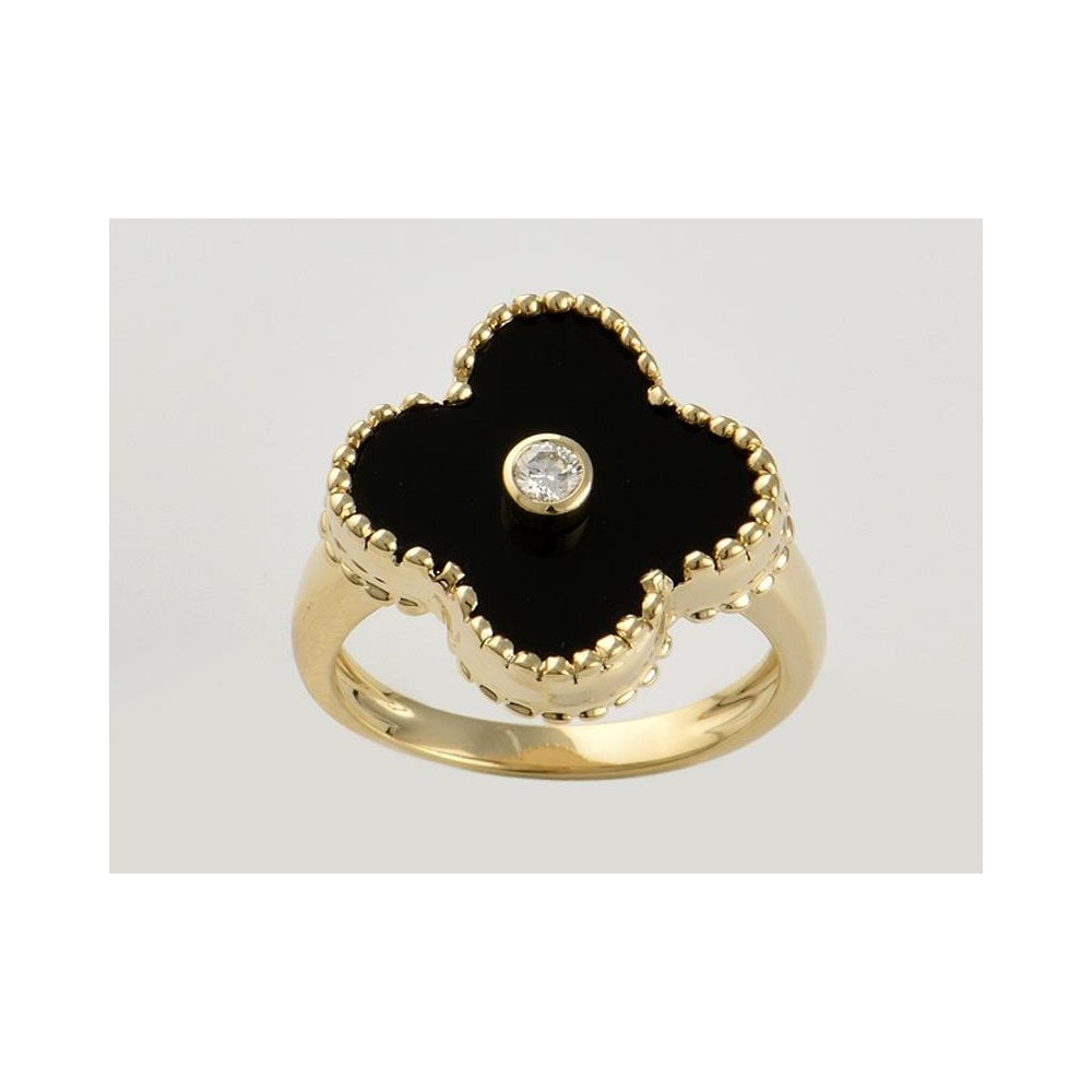9ct Yellow Gold Contemporary Onyx And Diamond Ring