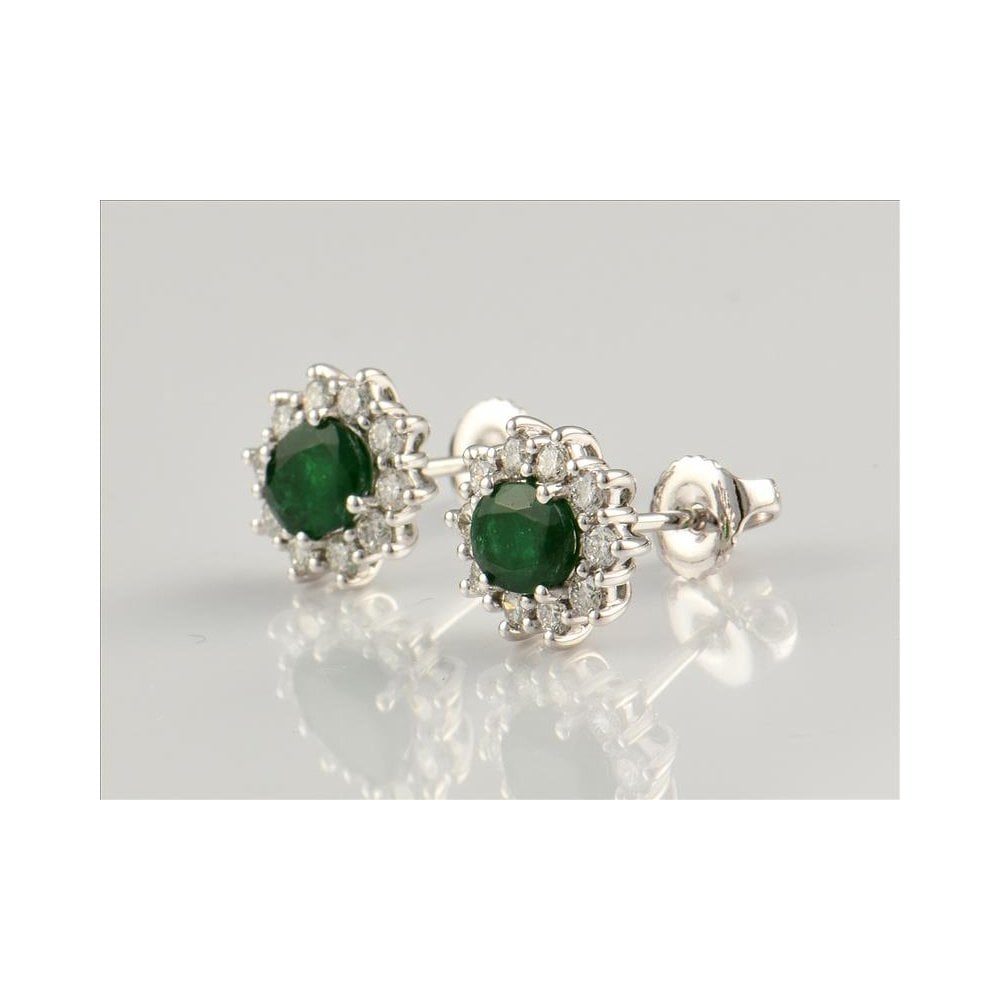 Platinum Emerald 1.18ct And Diamond 0.59ct Cluster Earrings