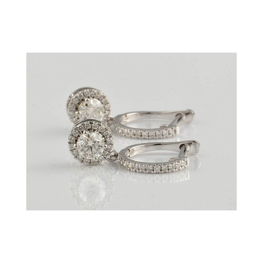 18ct White Gold GIA Certificated Diamond Drop Earrings 0.88ct