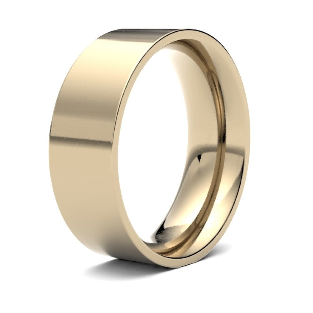 9ct Yellow Gold Standard Weight Flat Court Profile Mirror Finish Wedding Ring