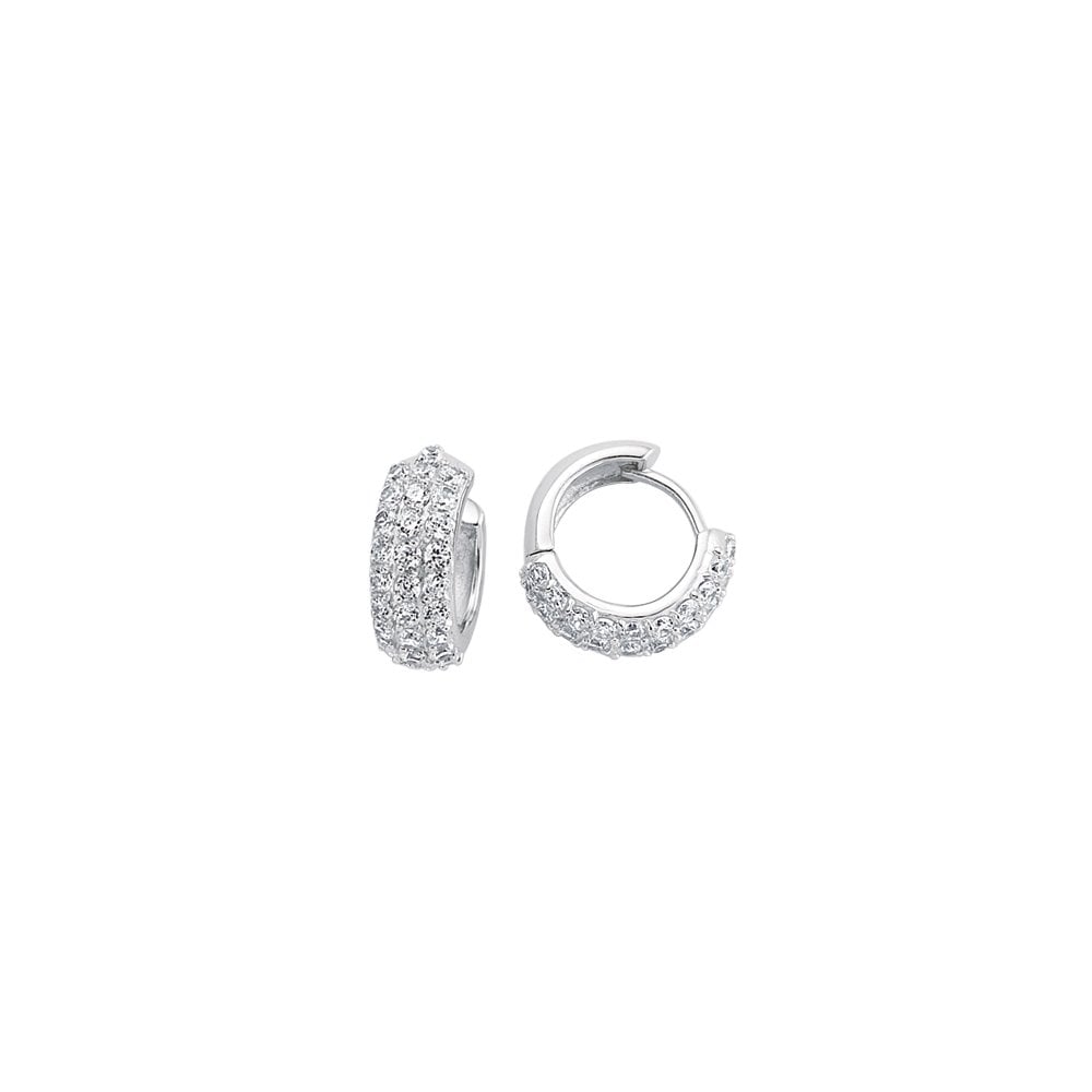 925 Sterling Silver CZ 3 Row Claw Set Huggies