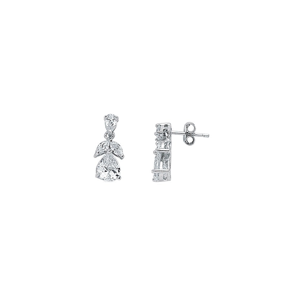 925 Sterling Silver CZ Leaf Shape Drop Earrings