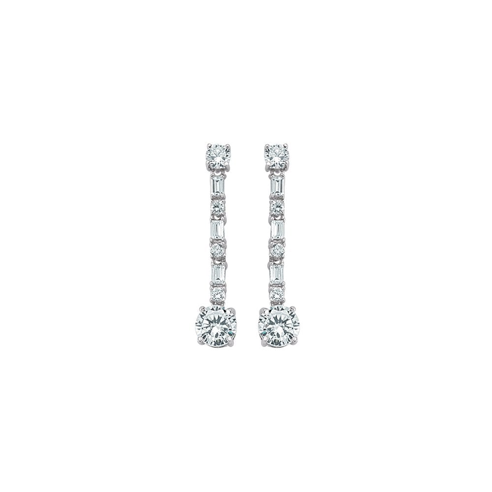 925 Sterling Silver Round CZ Earrings On A CZ Drop Column
