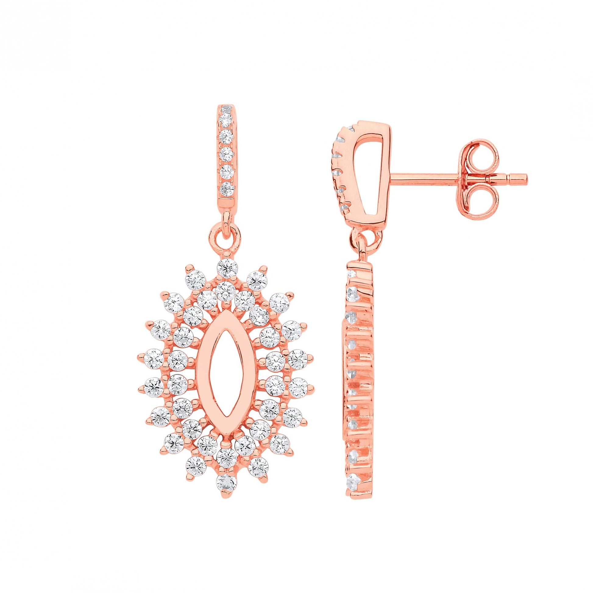 Rose Gold Plated CZ Claw Set Drop Earrings