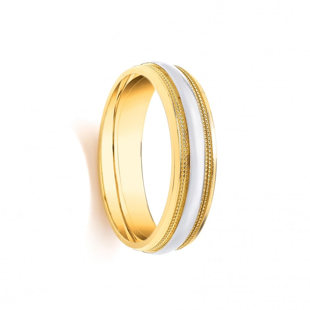 18ct Yellow and White Fancy 4mm Wedding Ring