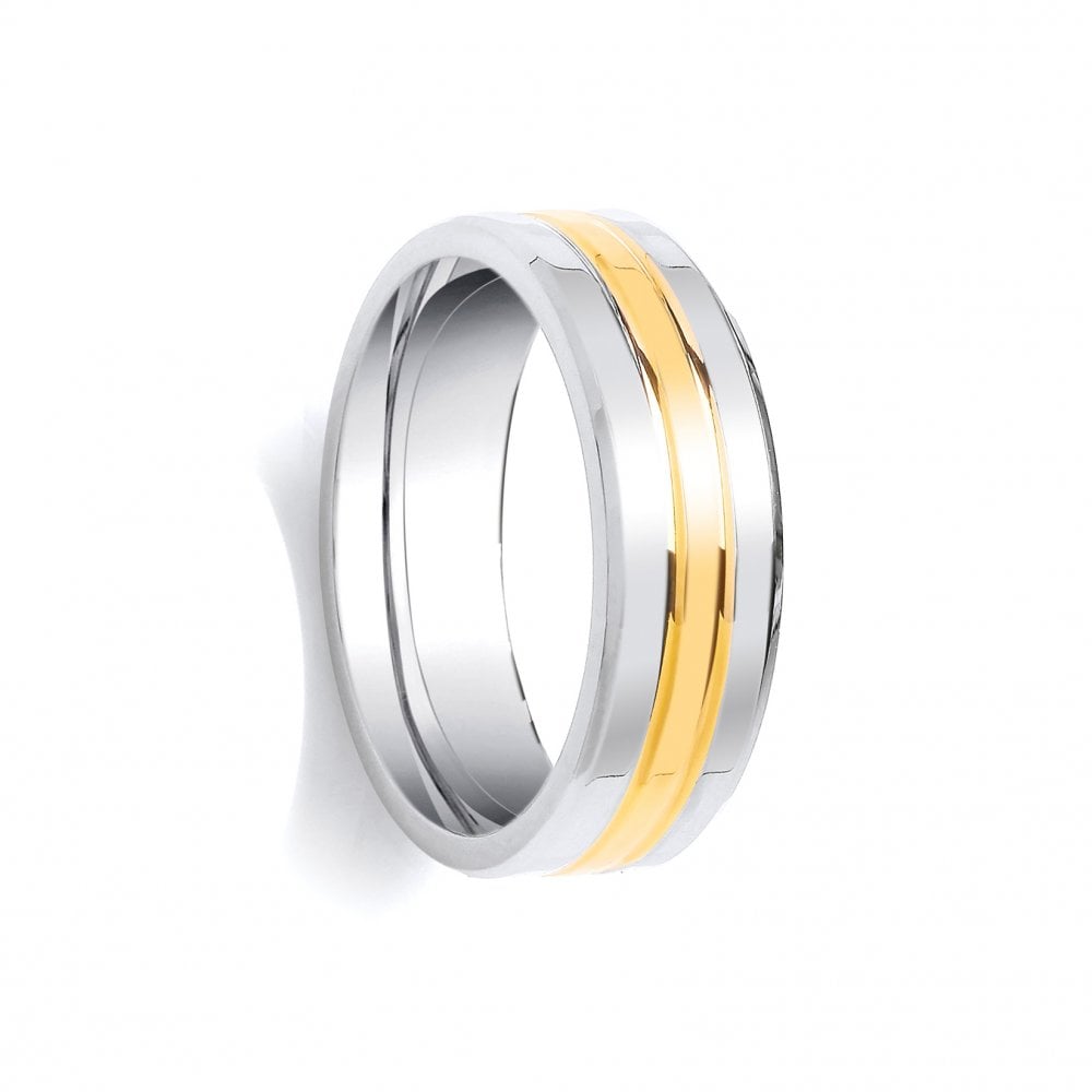 9ct White and Yellow Fancy 7mm Wedding Ring