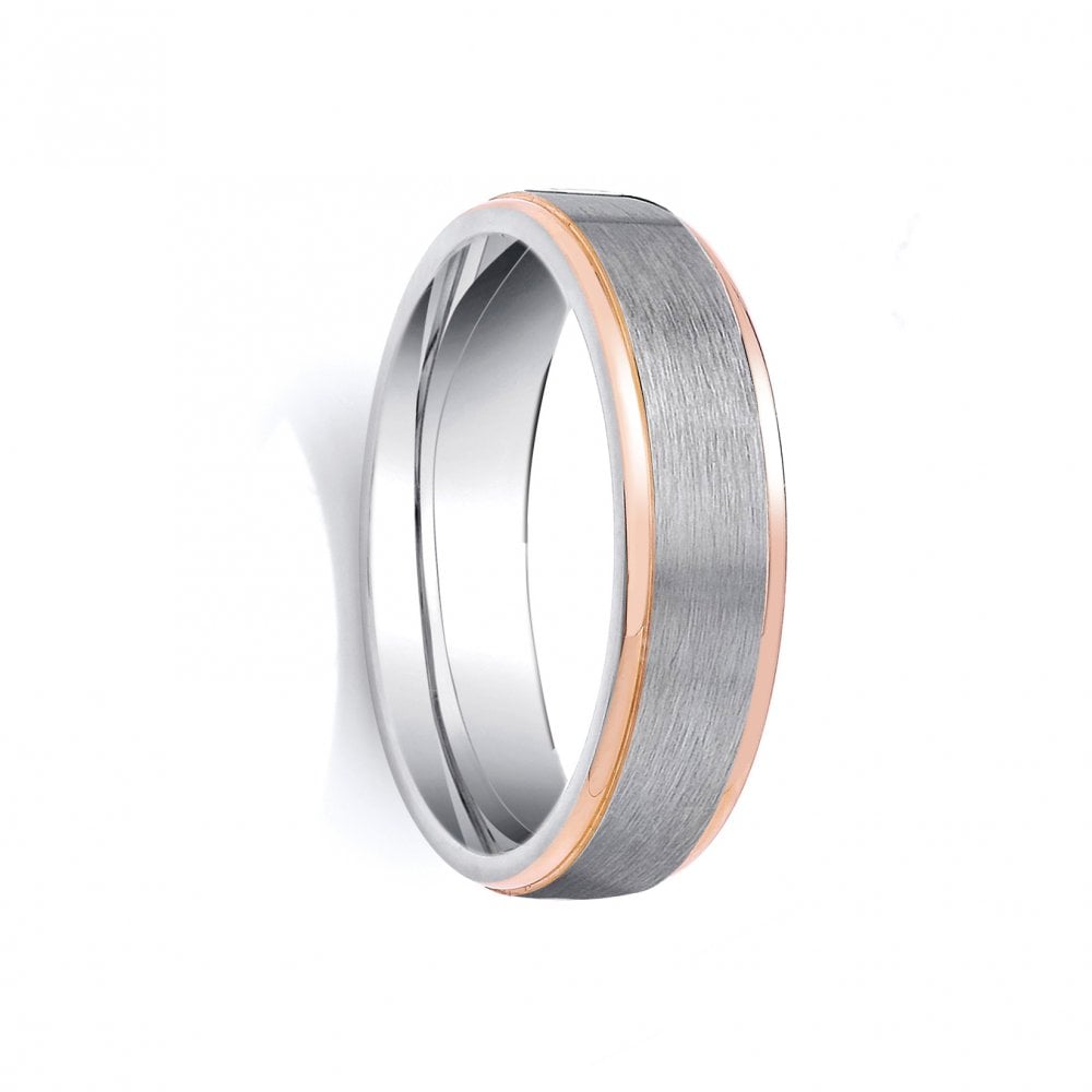 2 Colour 18ct Rose and White Fancy 6mm Wedding Ring