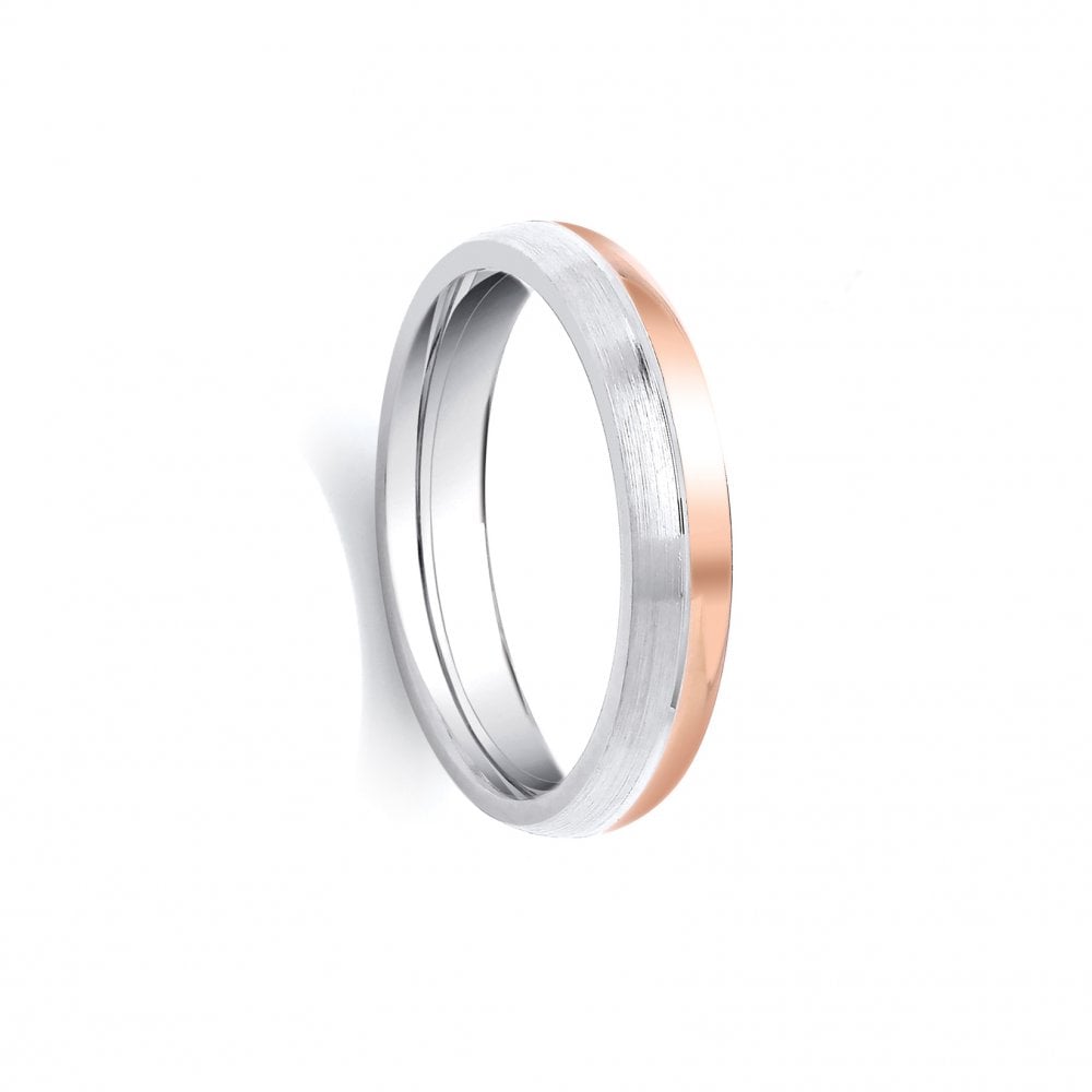 2 Colour 18ct Rose and White Fancy 4mm Wedding Ring