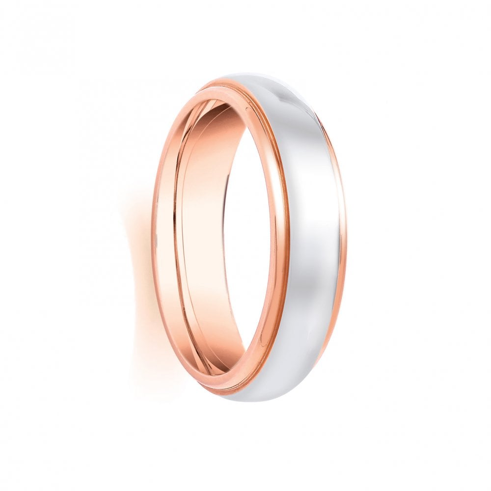 2 Colour 18ct Rose and White Fancy 4mm Wedding Ring