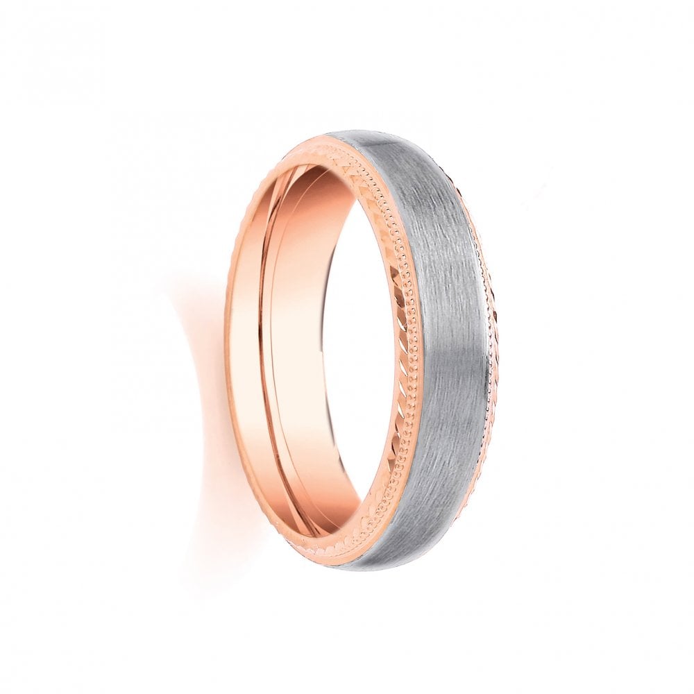2 Colour 9ct Rose and White Fancy 6mm Wedding Ring